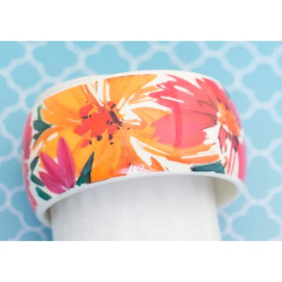 Vintage Bohemian Floral Painting Elegant Bangle 8 1/2 inch - R9 - Picture 2 of 3